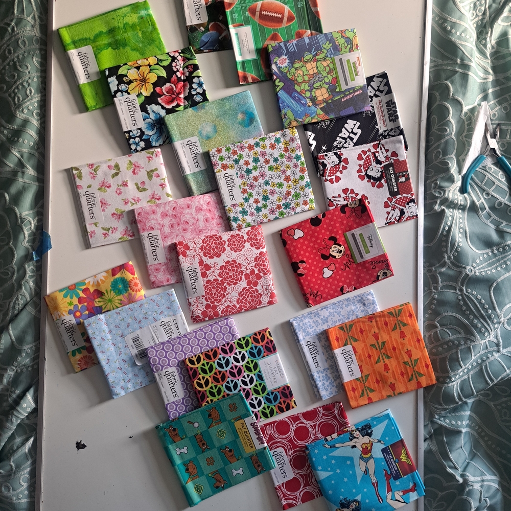 Assorted Quilting Fabric Charm Packs - Bright Floral & Novelty Prints